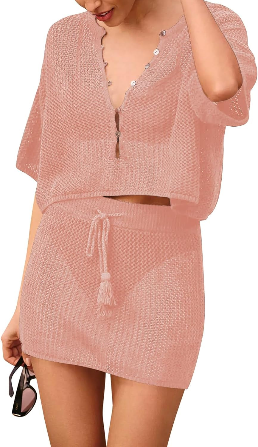 Womens 2 Piece Swimsuit Coverup Crochet
