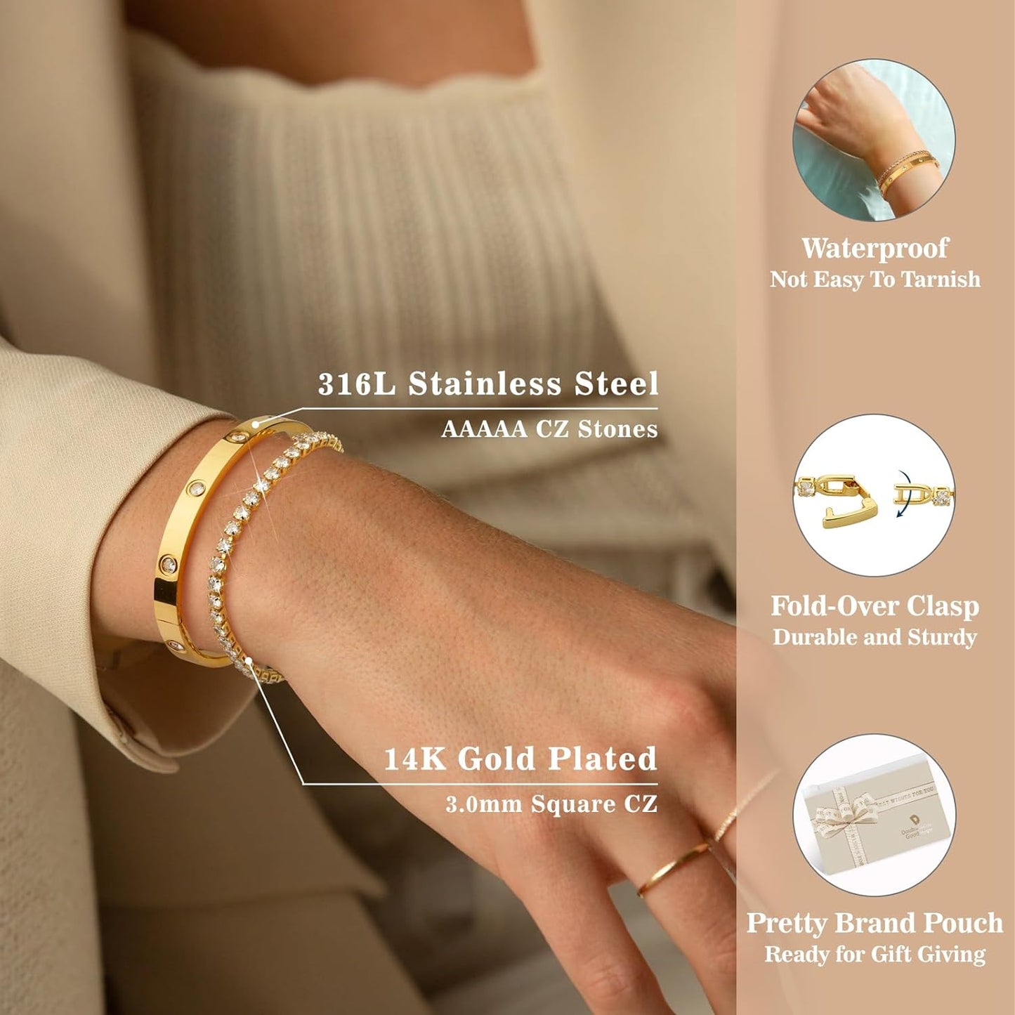 Gold Bracelets for Women Stackable Gold Bangles for Women