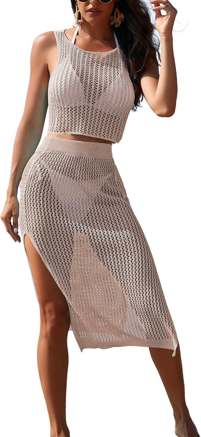Womens 2 Piece Crochet Swimsuits Coverup
