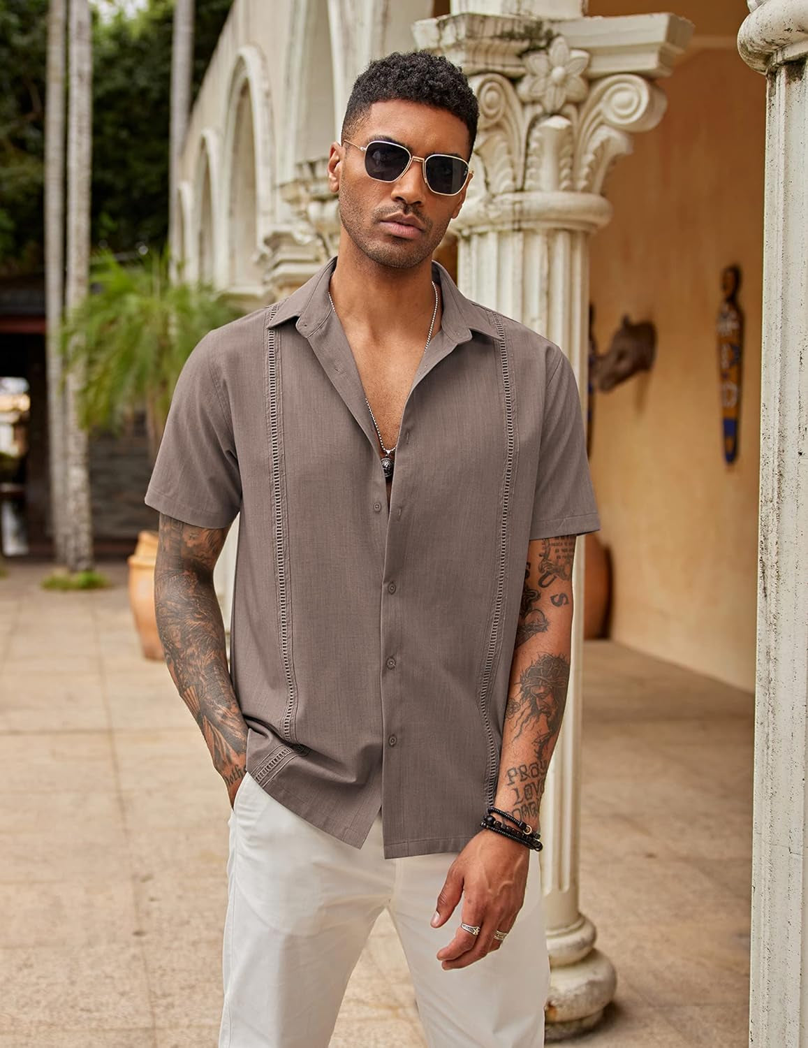 Men's Short Sleeve Cuban Guayabera Casual button down Shirt