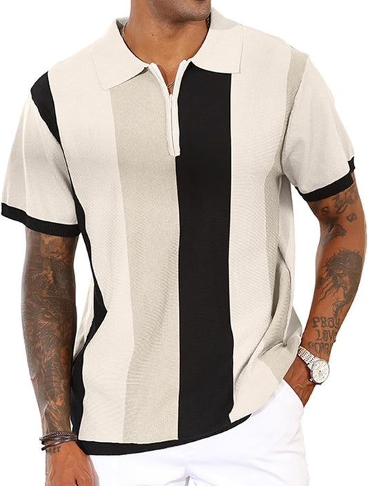 Men's Polo Shirt Vintage Striped Knitting Shirts