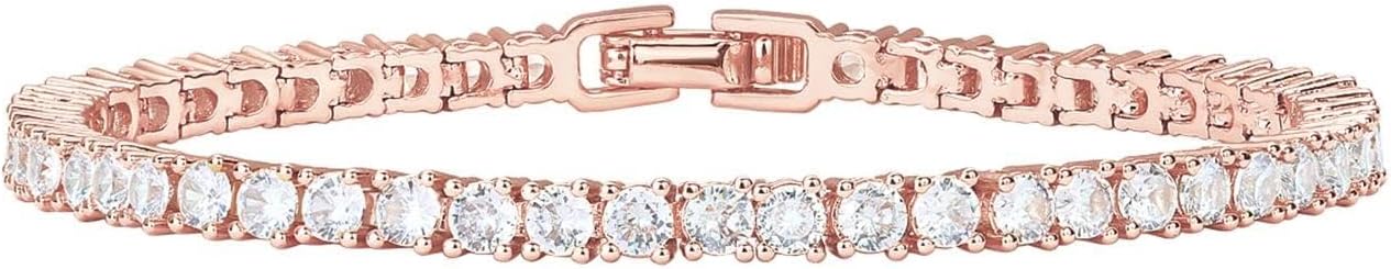 14K Gold Plated 3Mm Cubic Zirconia Classic Tennis Bracelet for Womens
