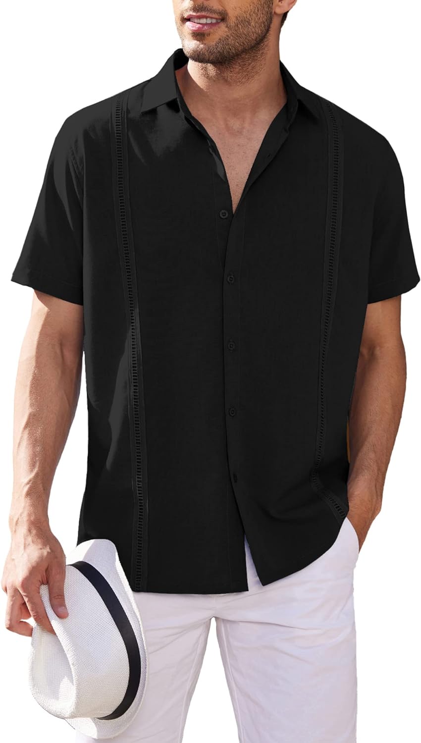 Men's Short Sleeve Cuban Guayabera Casual button down Shirt