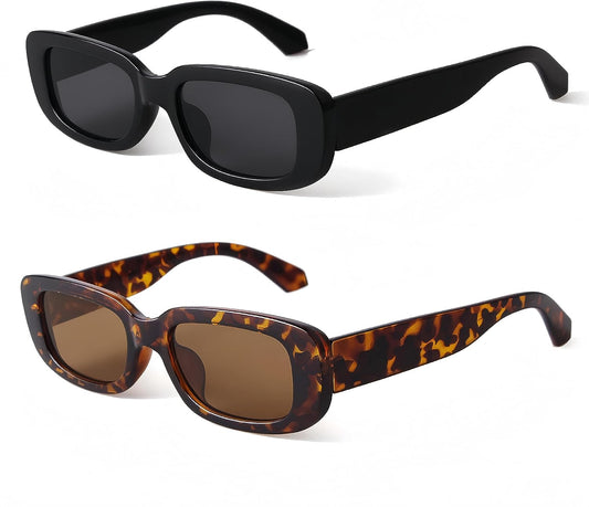 Womens Rectangle Sunglasses 90’S Vintage Fashion Narrow Square Frame