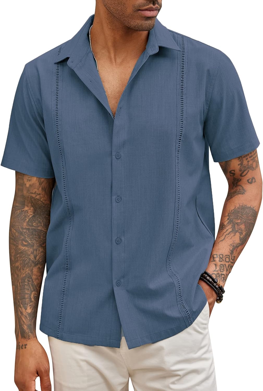 Men's Short Sleeve Cuban Guayabera Casual button down Shirt