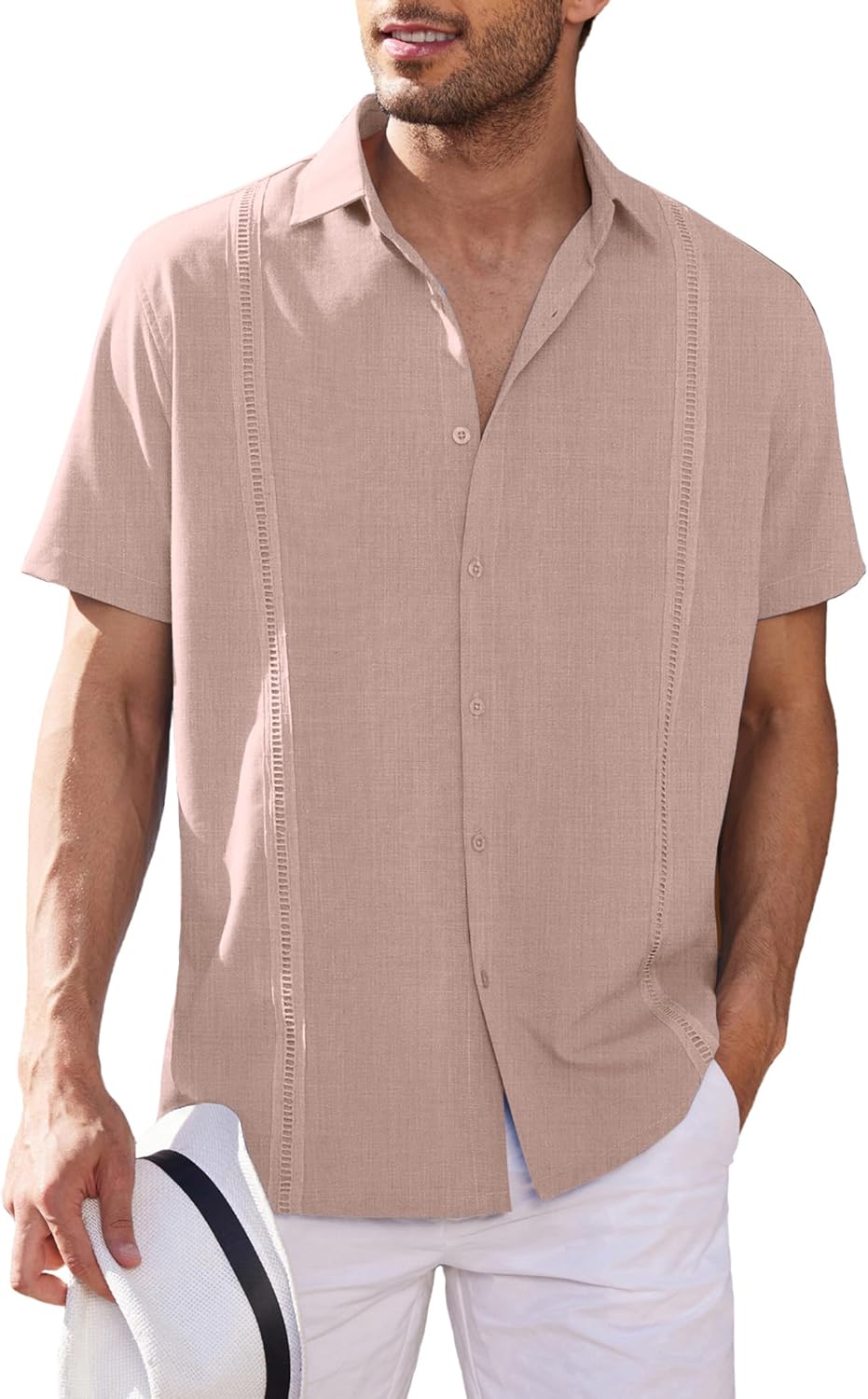 Men's Short Sleeve Cuban Guayabera Casual button down Shirt