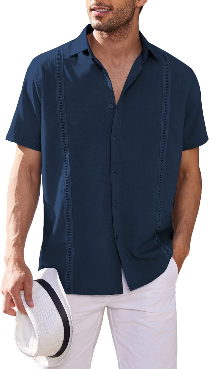 Men's Short Sleeve Cuban Guayabera Casual button down Shirt