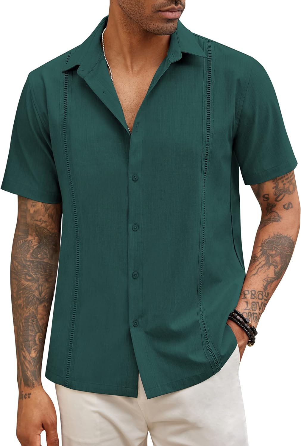 Men's Short Sleeve Cuban Guayabera Casual button down Shirt