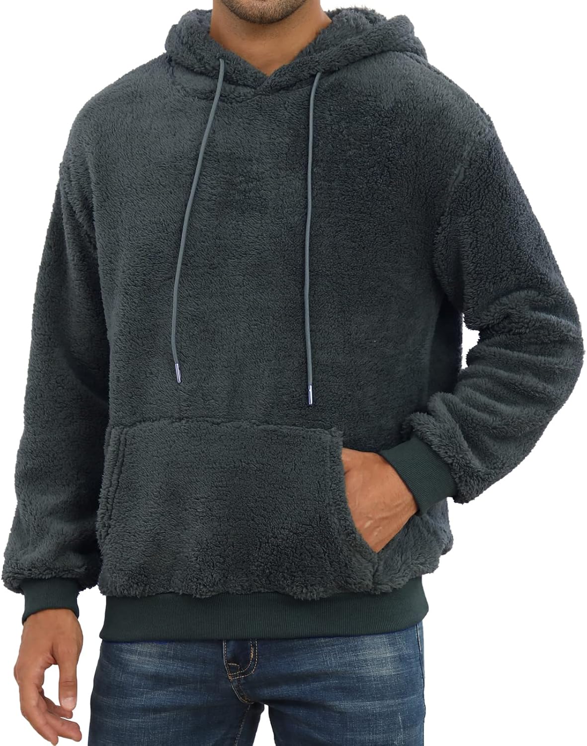 Men's Fuzzy Sherpa Hoodie Pullover Sweatshirts
