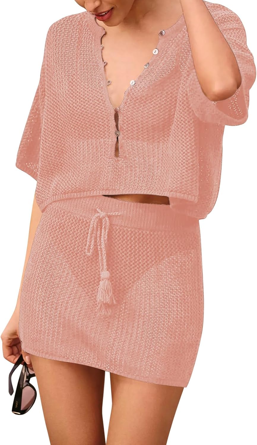 Womens 2 Piece Swimsuit Coverup Crochet