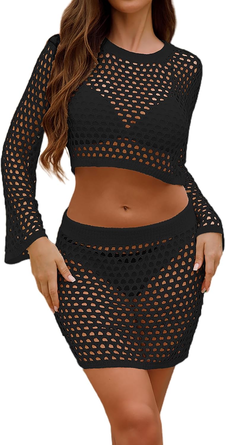 Womens 2 Piece Crochet Cover up Set