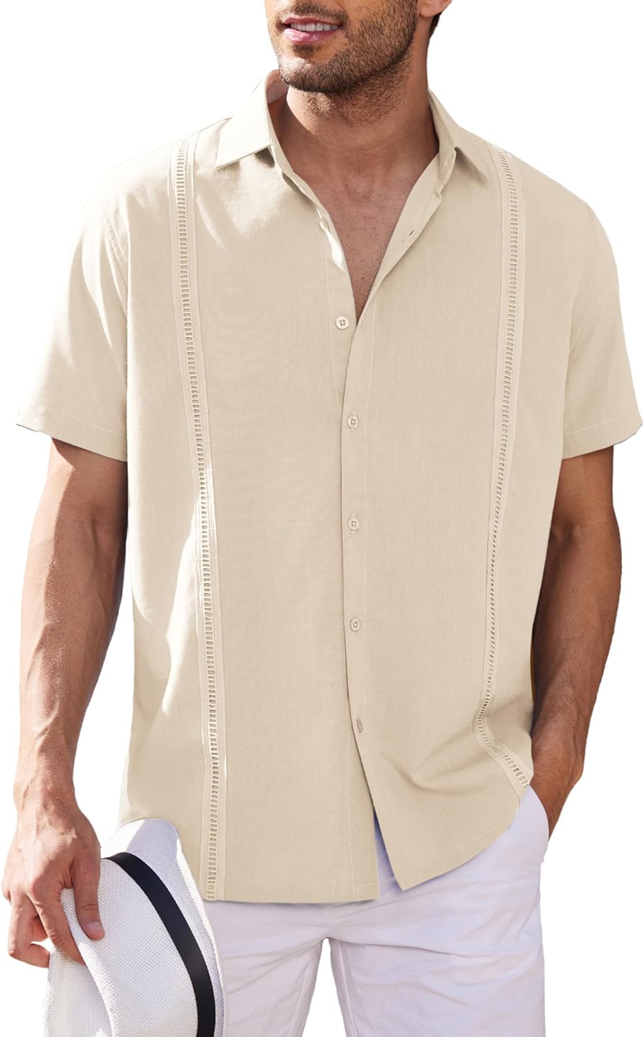 Men's Short Sleeve Cuban Guayabera Casual button down Shirt