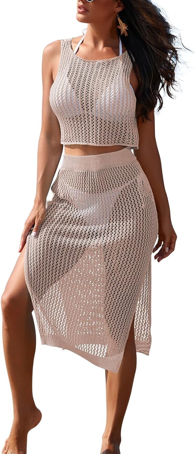 Womens 2 Piece Crochet Swimsuits Coverup