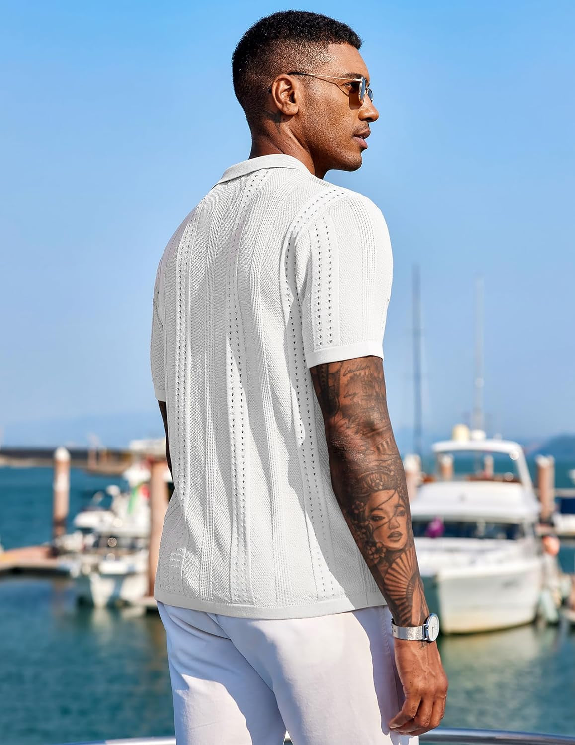 Men's Knit Shirt Short Sleeve Button down Polo Shirt