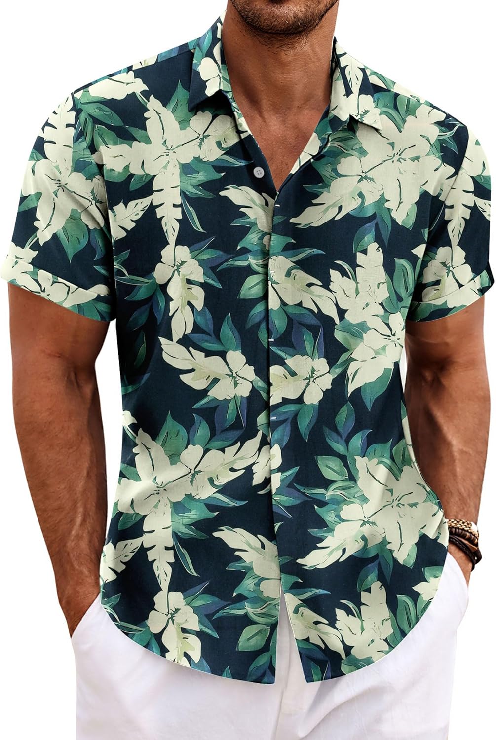 Men's Linen Short Sleeve Casual Button Down Shirt