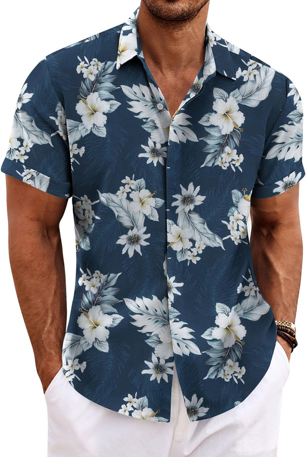 Men's Linen Short Sleeve Casual Button Down Shirt