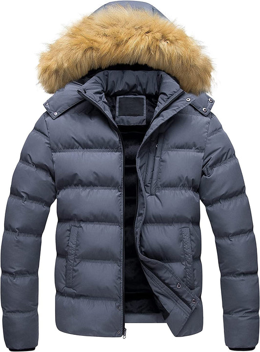 Men's Puffer Jacket Hooded Fur