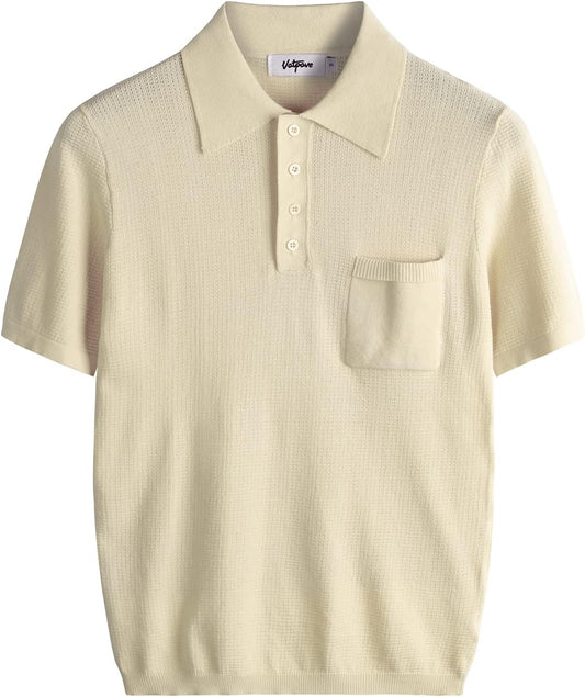Men's Classic Knit Polo Shirt Casual Short Sleeve