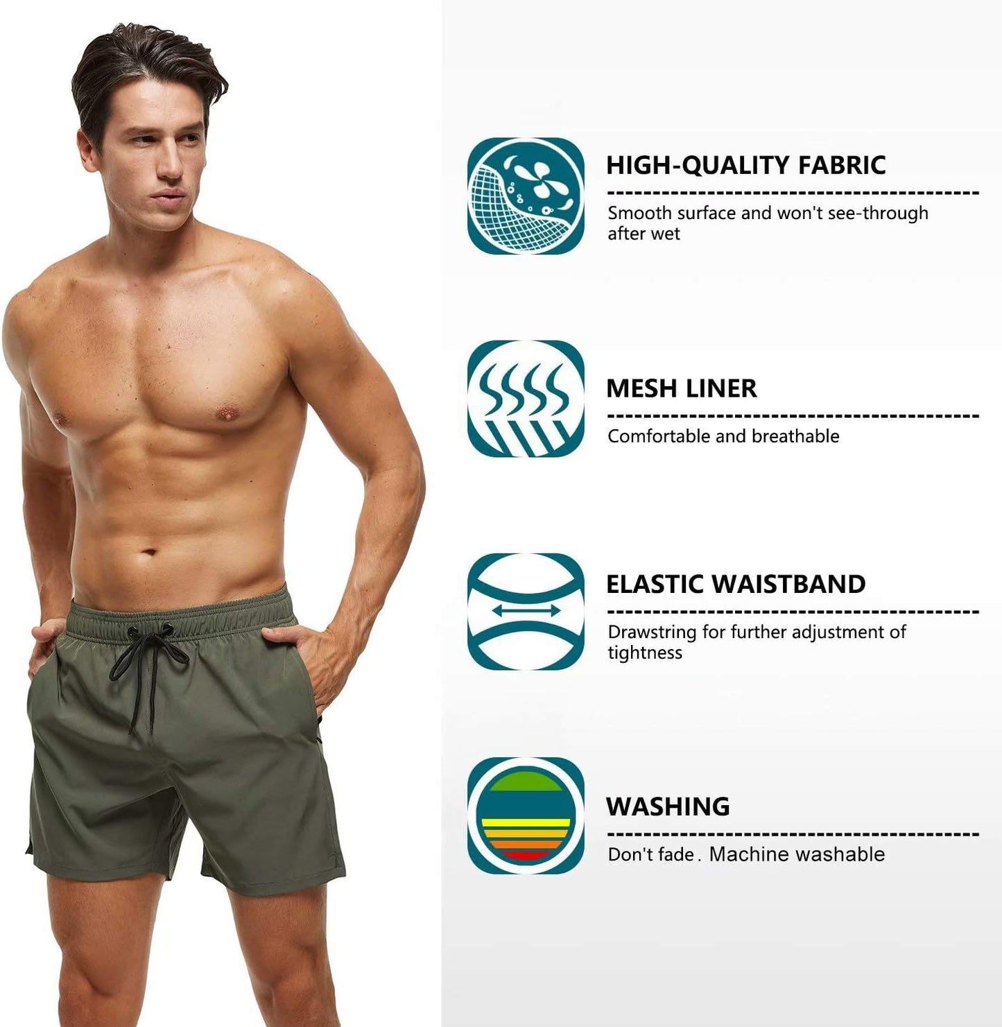 Men's Quick Dry Swim Shorts with Zipper Pockets