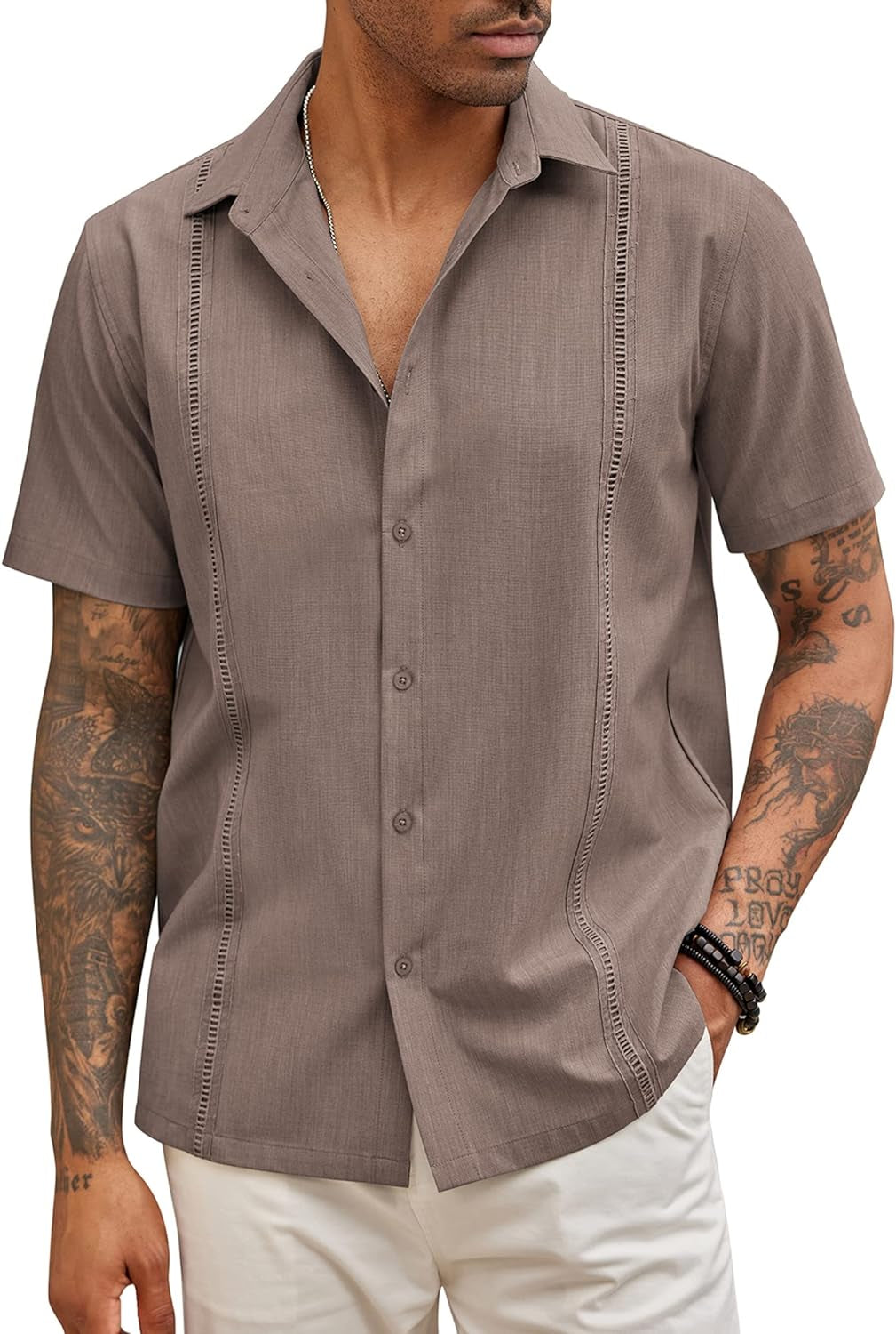 Men's Short Sleeve Cuban Guayabera Casual button down Shirt