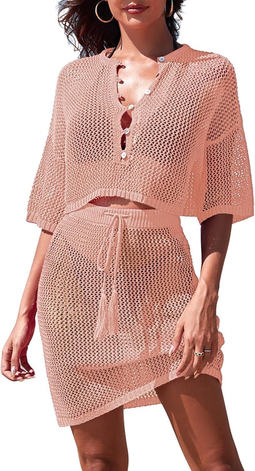 Womens 2 Piece Swimsuit Coverup Crochet