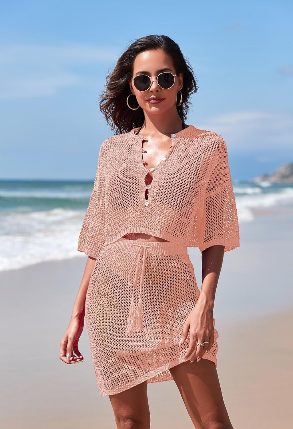 Womens 2 Piece Swimsuit Coverup Crochet
