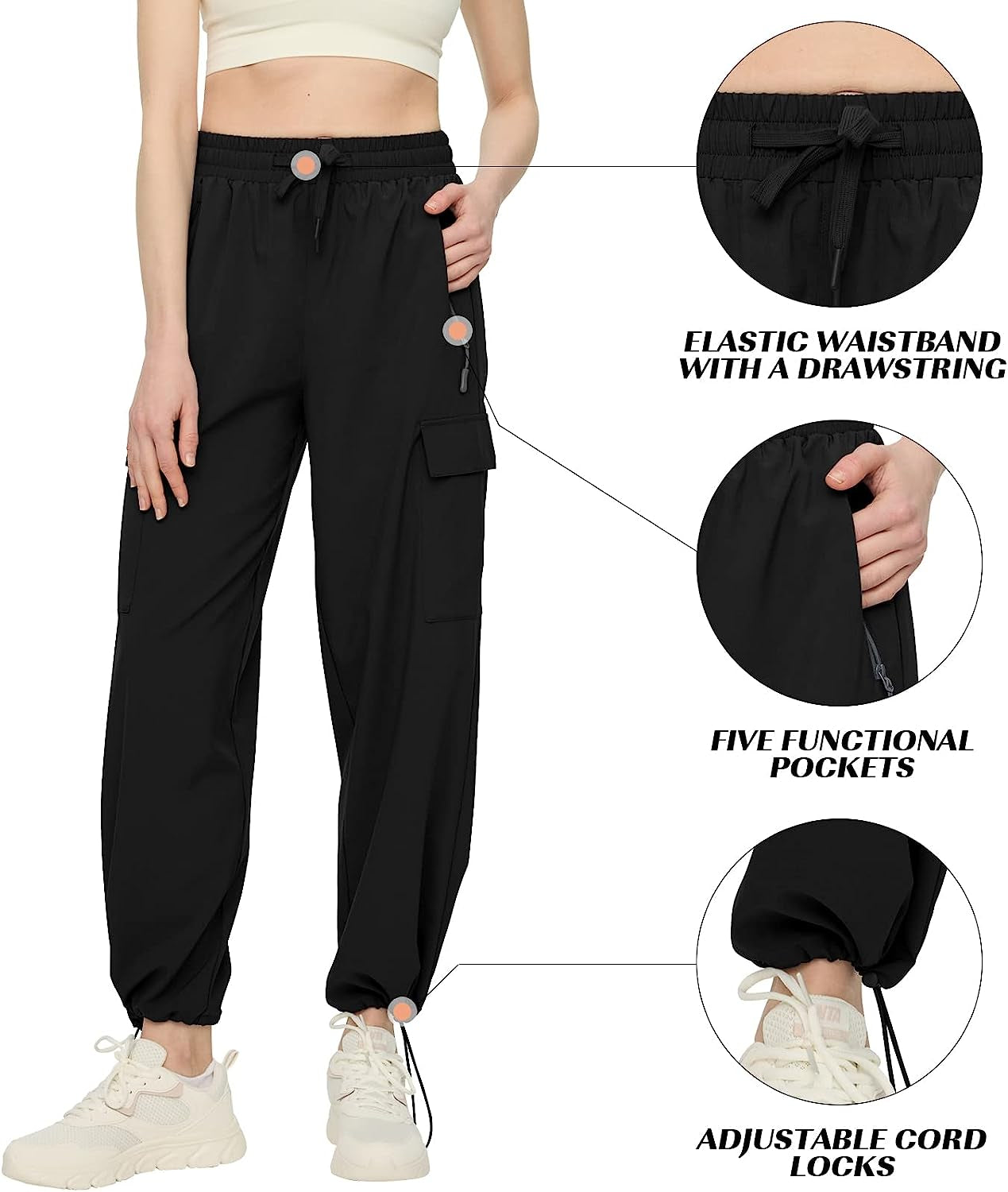 Quick Dry Cargo Pants Lightweight Tactical Hiking Pants with 5 Pockets for Women,Stretchy Waist and Water Resistant