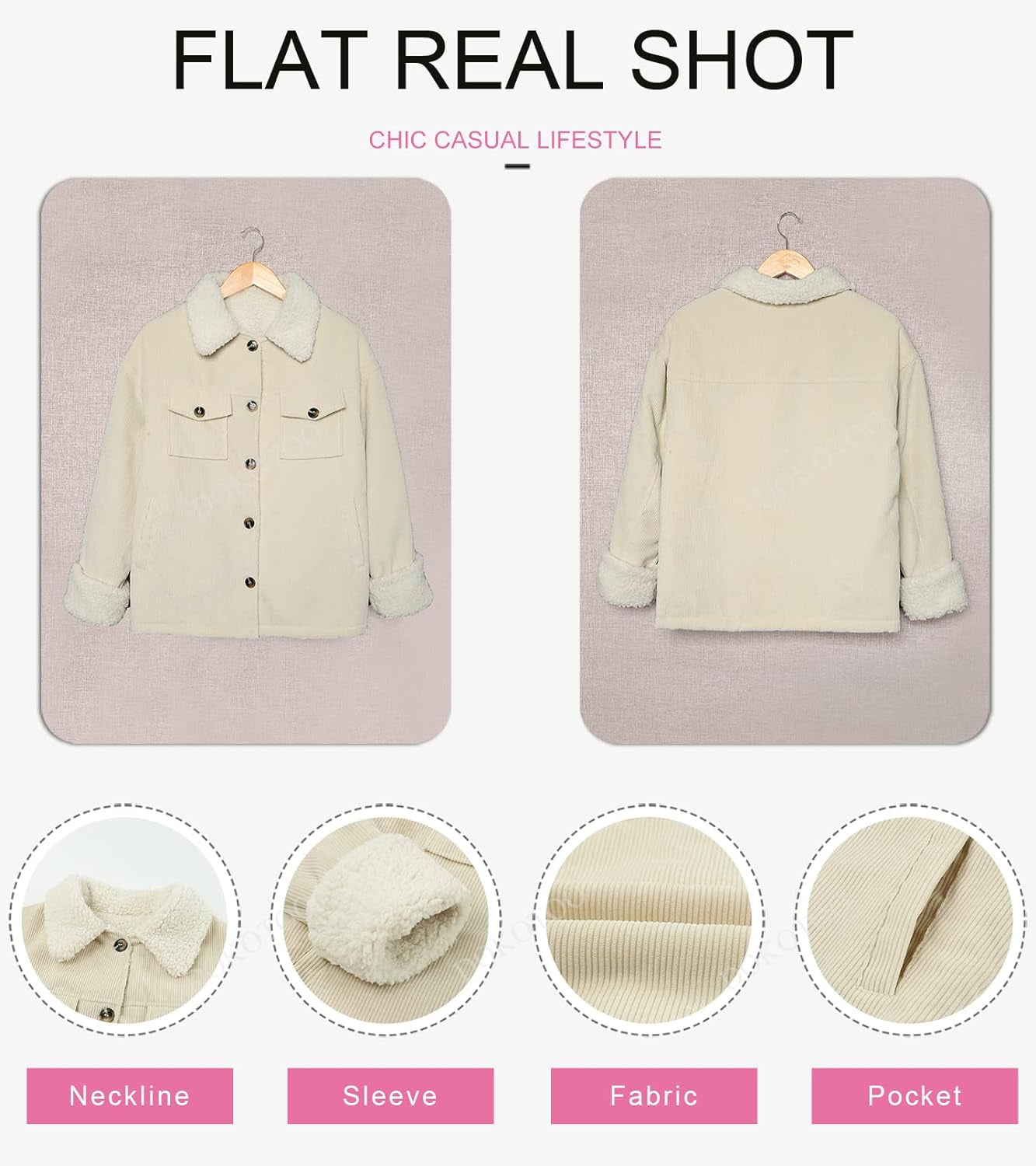 Sherpa Jacket for Women Button down Fleece Fur Collar