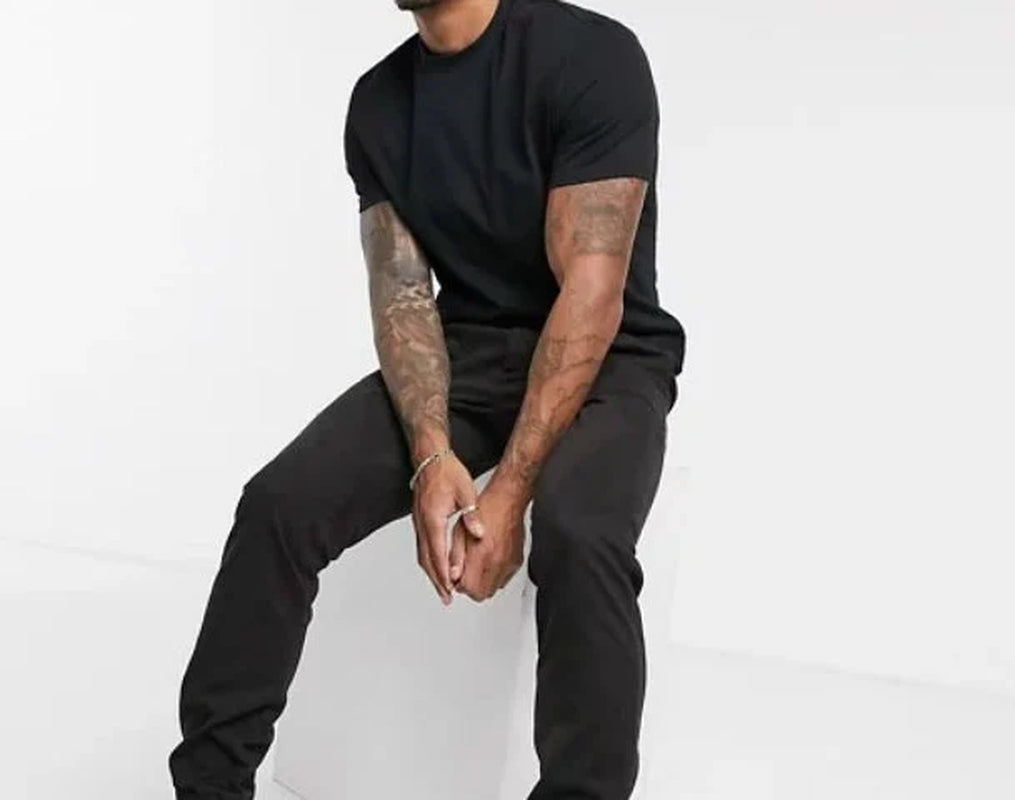 Mens Classic Black T-Shirt Regular Fit Cotton Jersey