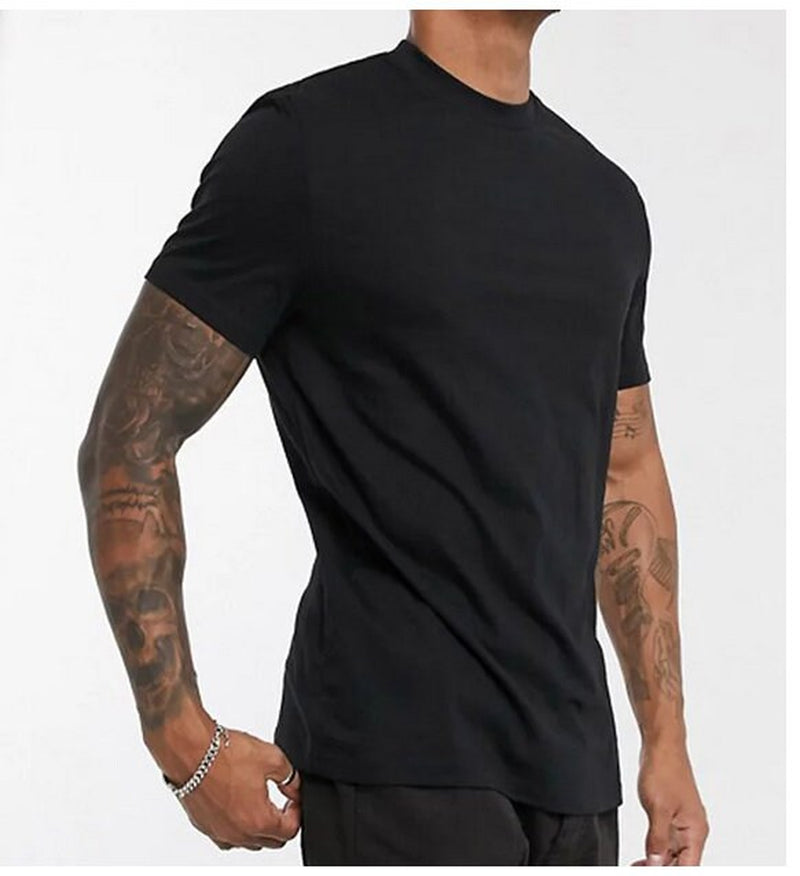 Mens Classic Black T-Shirt Regular Fit Cotton Jersey