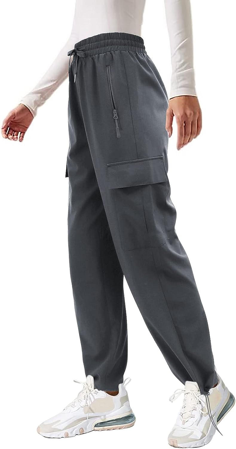 Quick Dry Cargo Pants Lightweight Tactical Hiking Pants with 5 Pockets for Women,Stretchy Waist and Water Resistant