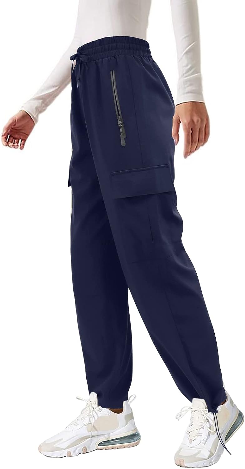 Quick Dry Cargo Pants Lightweight Tactical Hiking Pants with 5 Pockets for Women,Stretchy Waist and Water Resistant