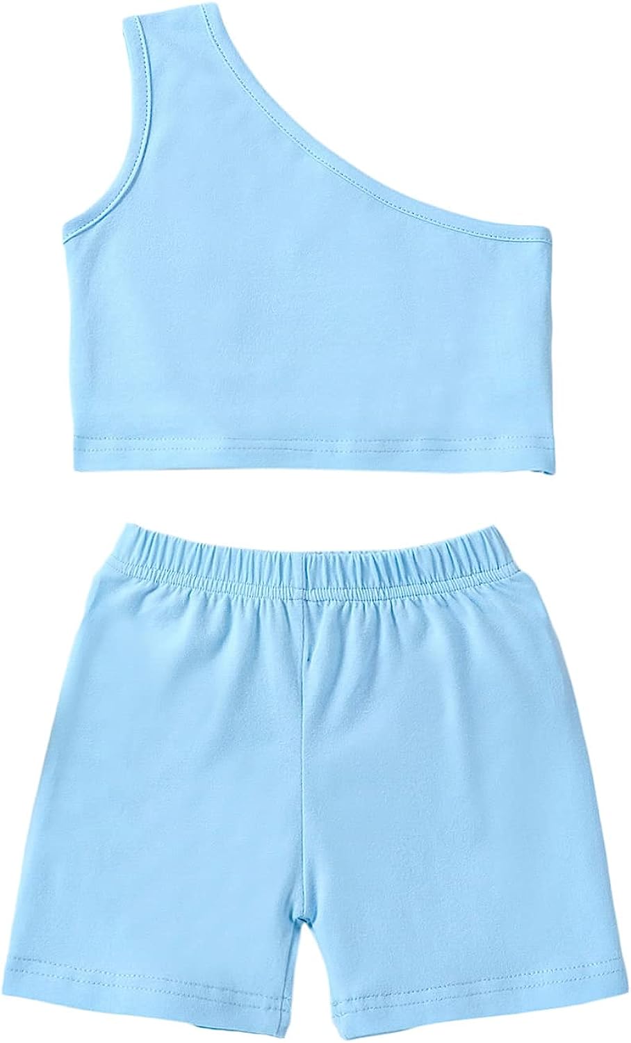 Baby Girls Summer Clothes Cotton One Shoulder Solid Color Tank Tops Shorts Set 2Pcs