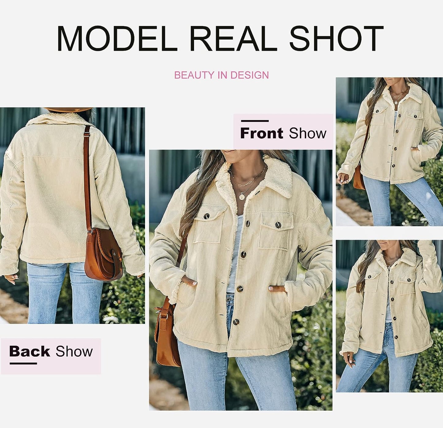 Sherpa Jacket for Women Button down Fleece Fur Collar