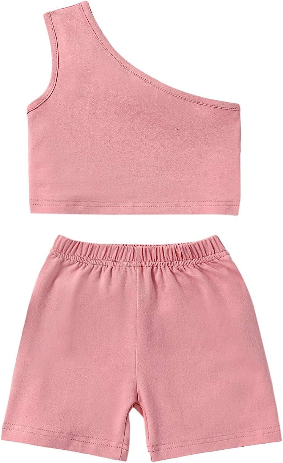 Baby Girls Summer Clothes Cotton One Shoulder Solid Color Tank Tops Shorts Set 2Pcs