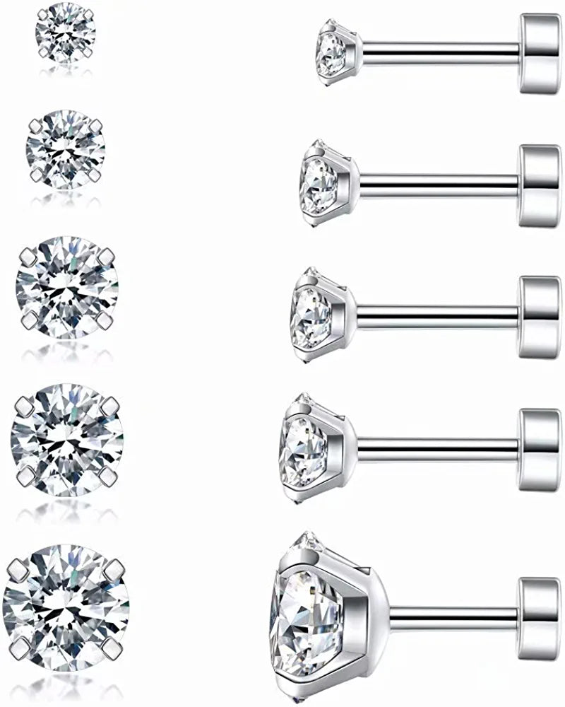5 Pairs Cubic Zirconia Hypoallergenic Stud Earrings for Women