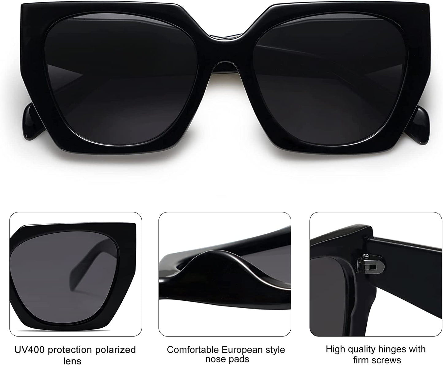 Retro Polarized Oversized Sunglasses Womens Big Square Vintage Designer