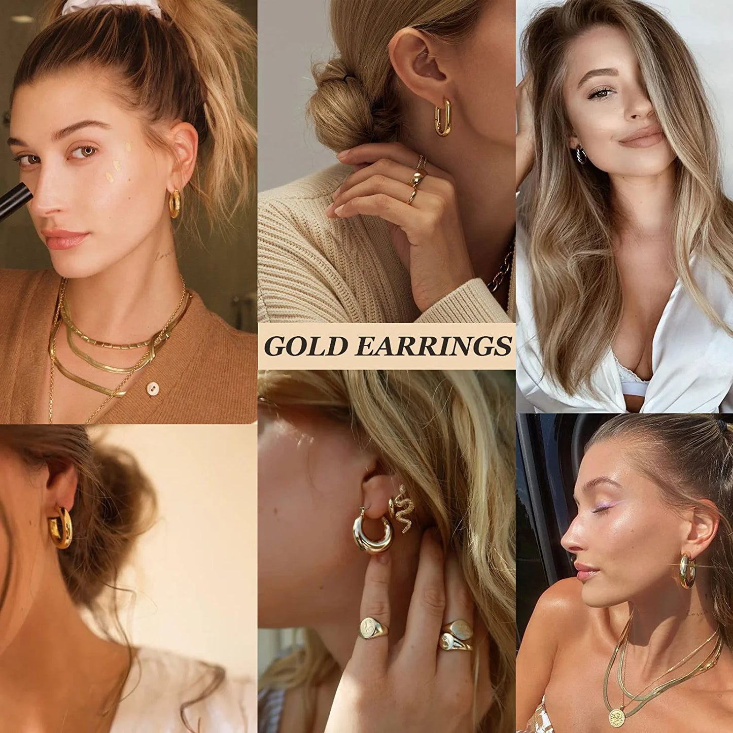 6 Pairs Gold/Silver Chunky Hoop Earrings Set for Women