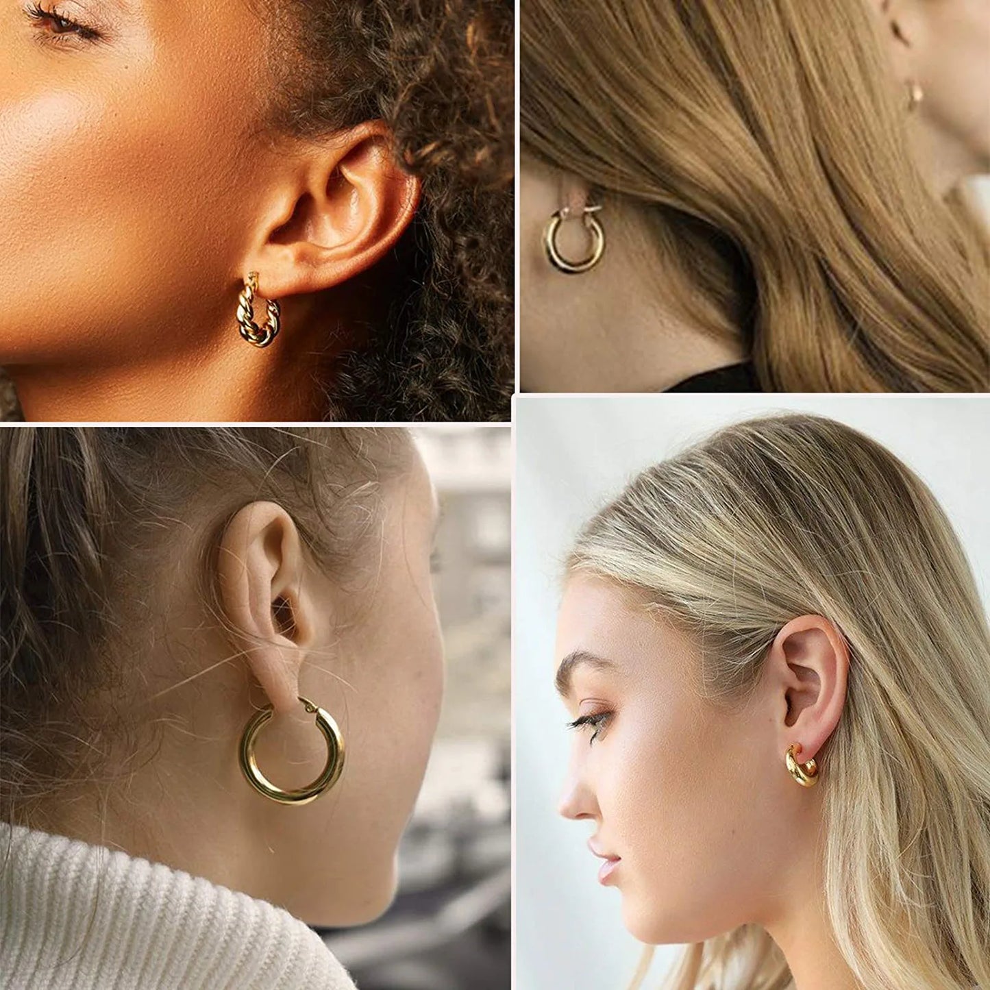 6 Pairs Gold/Silver Chunky Hoop Earrings Set for Women