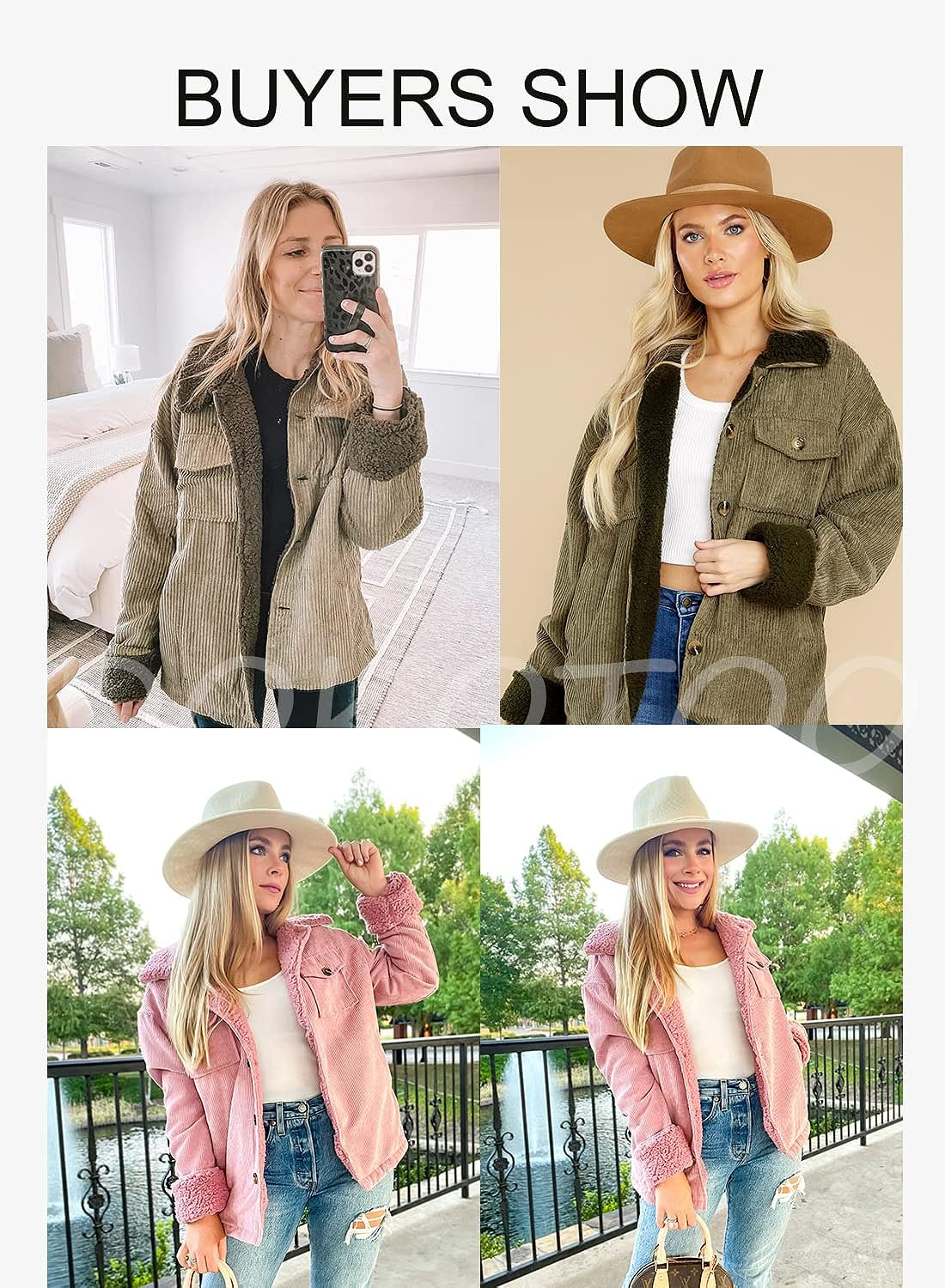 Sherpa Jacket for Women Button down Fleece Fur Collar