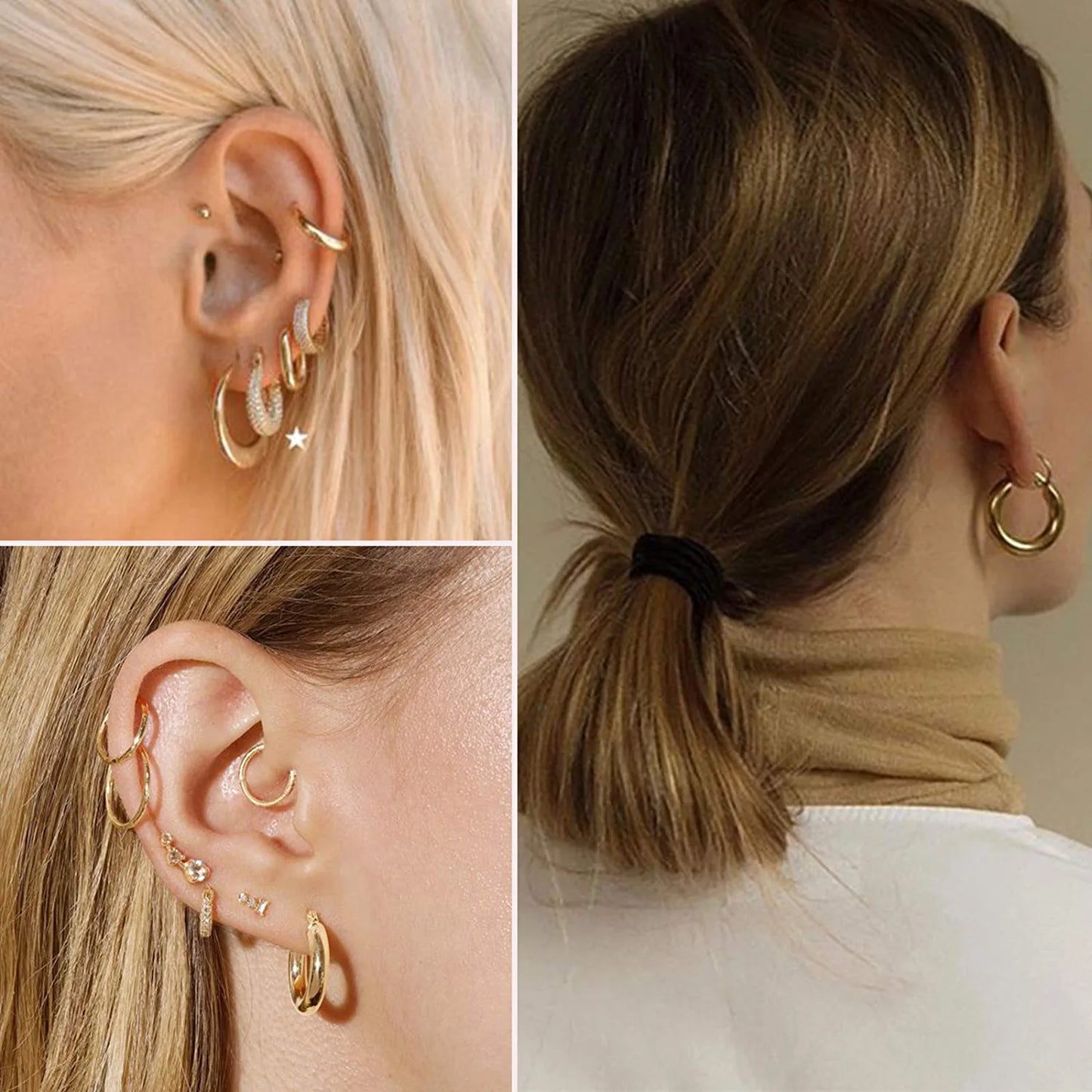 6 Pairs Gold/Silver Chunky Hoop Earrings Set for Women