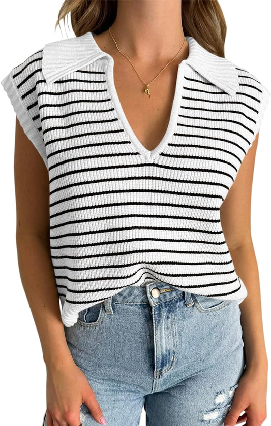 Womens Summer Sweater Vest Cap Sleeve V Neck Top