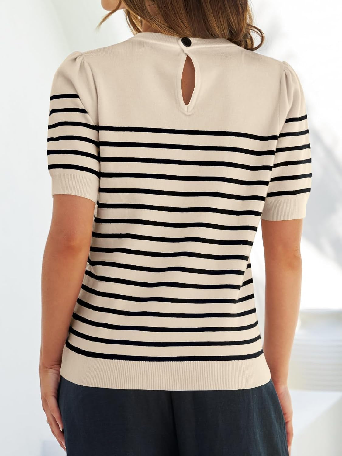 Women's Casual Striped Tops Short Sleeve Crew Neck shirts