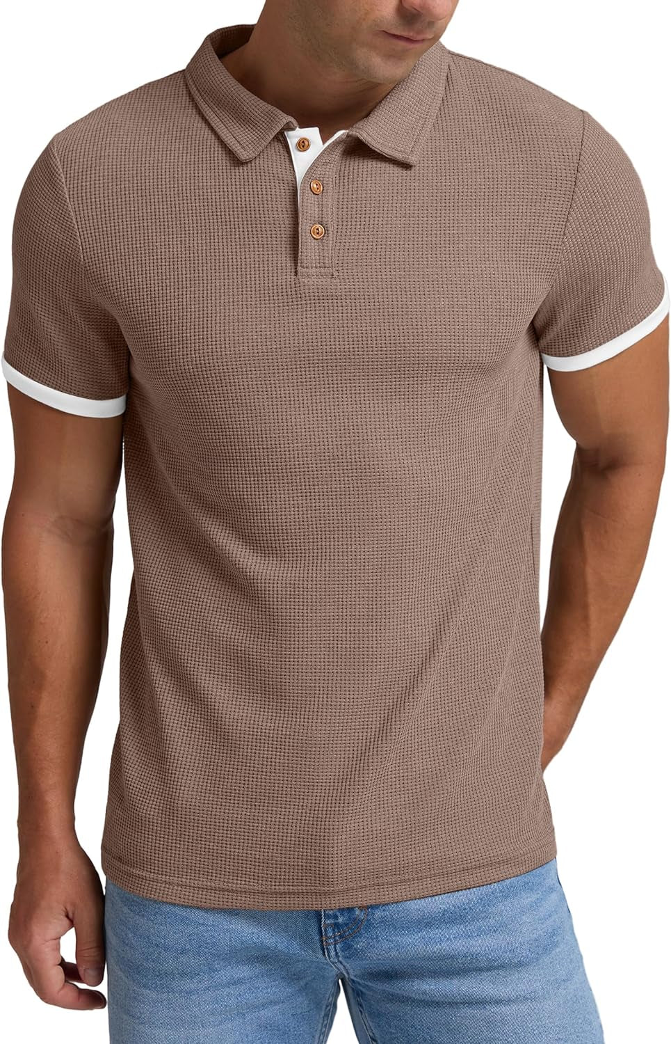 Men'S Waffle Knit Short Sleeve Casual Polo Shirts