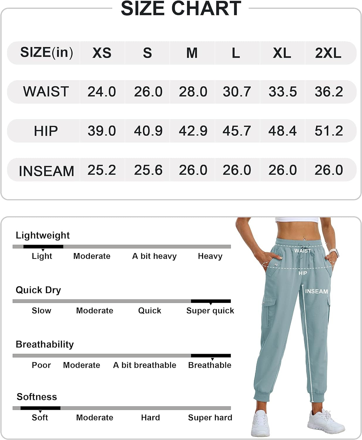 Women's Cargo Pants Joggers Elastic Waist 