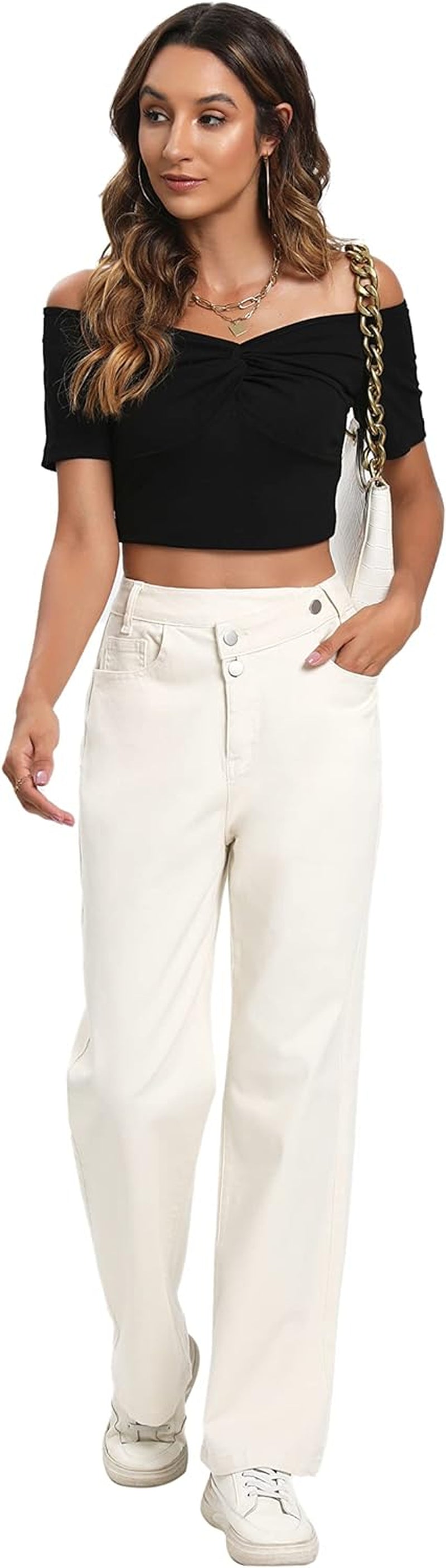  Women Jeans High Waist Wide Baggy Denim Pants