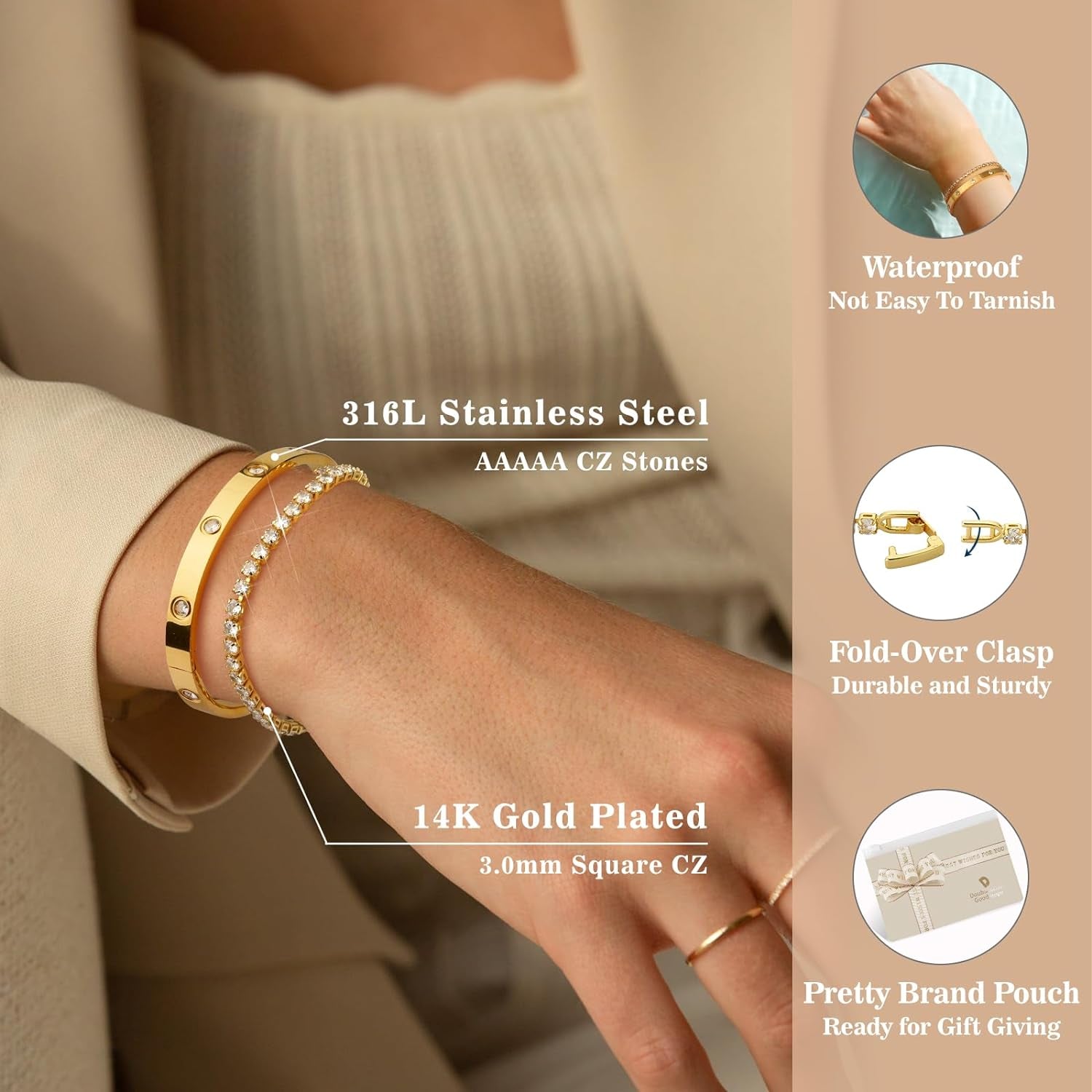 Gold Bracelets for Women Stackable Gold Bangles for Women 