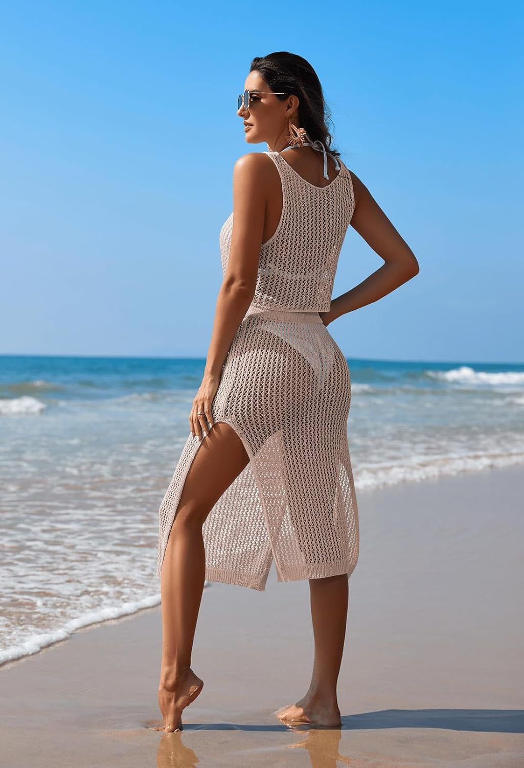 Womens 2 Piece Crochet Swimsuits Coverup 