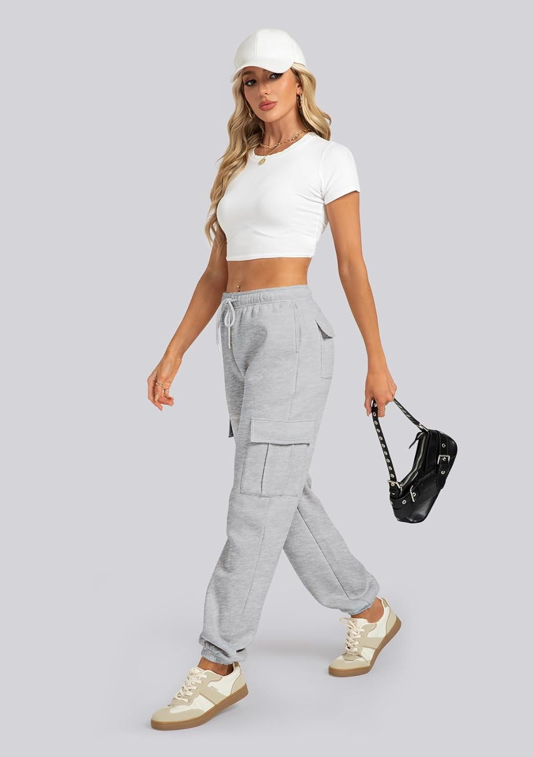 Cargo Pants Women Sweatpants Fleece Lined High Waisted Drawstring Baggy Y2K Joggers Lounge with Pockets