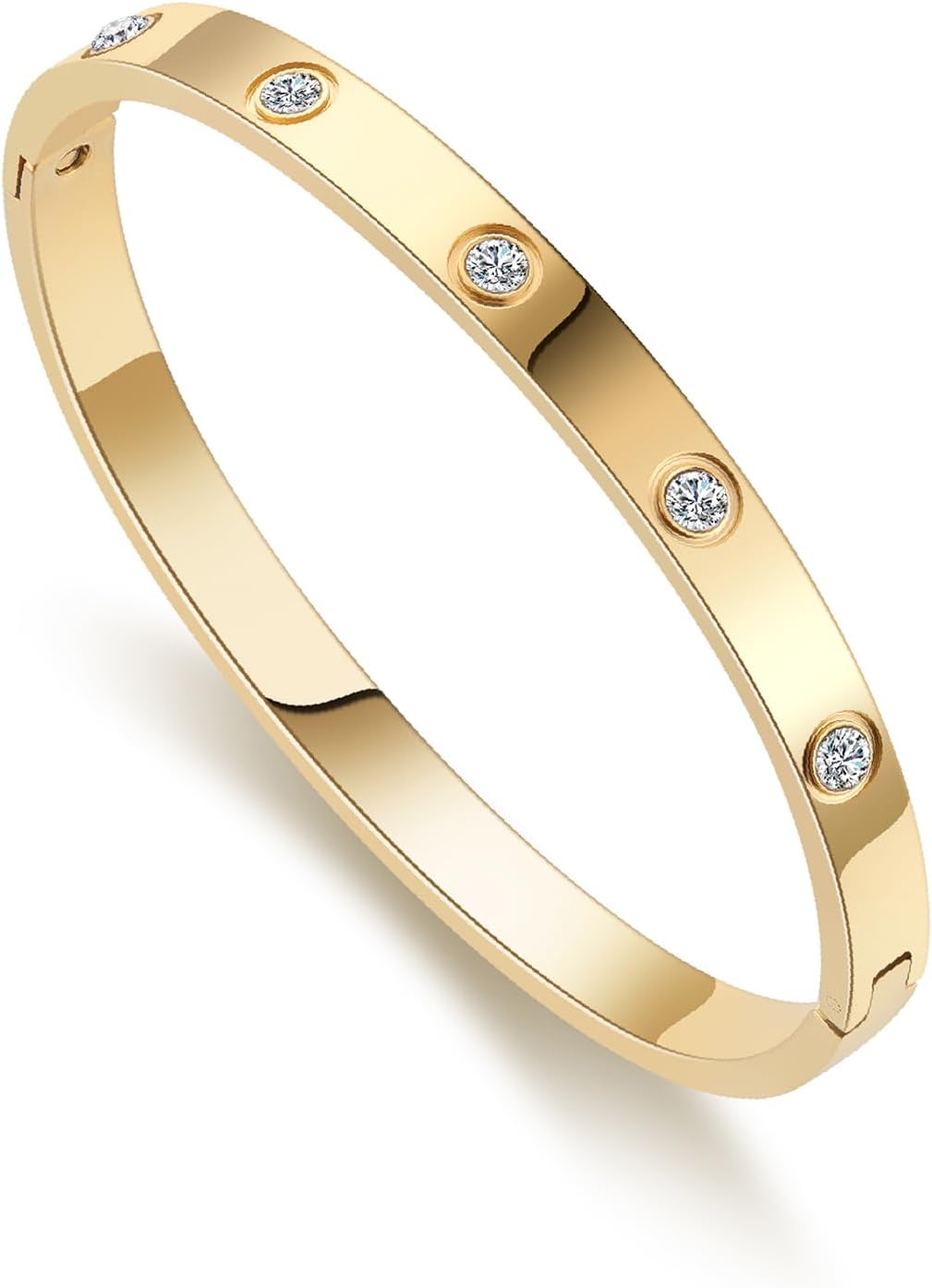 Women 14K Gold Plated Bangle Bracelets Cubic Zirconia Stainless Steel Bracelet